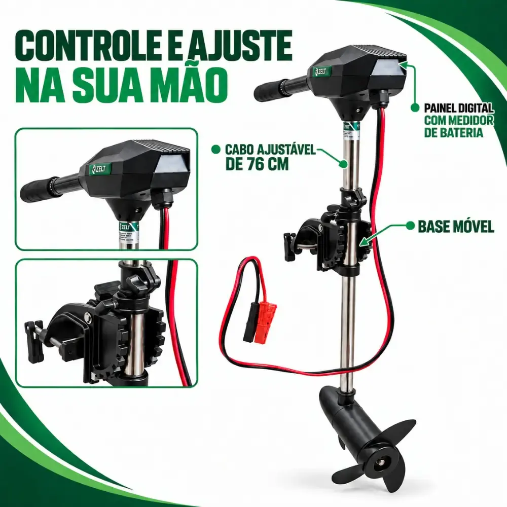 Motor elétrico de popa 12V 58LB para barco canoa caiaque 612W digital haste ajustável Zelt — fotografia 4
