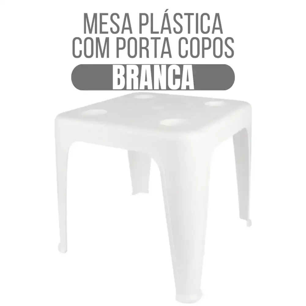 Mesa Plástica de Apoio com Porta-Copos 43 x 51 cm Várias Cores MOR Branco — fotografia 2
