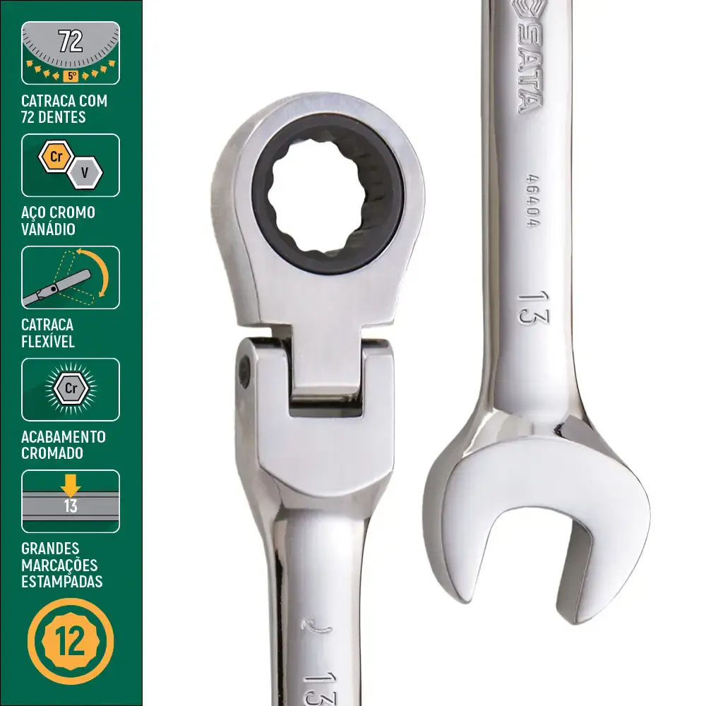 Chave combinada 13MM catraca cabeça flexível ST46404ST Sata — fotografia 2