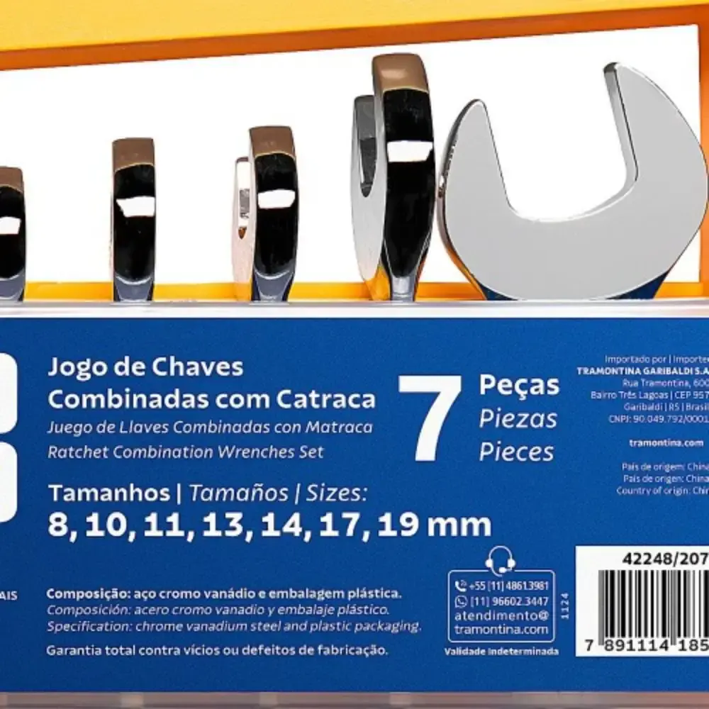 Jogo de chave combinada catraca 8 a 19 MM com 7 peças Tramontina — fotografia 4