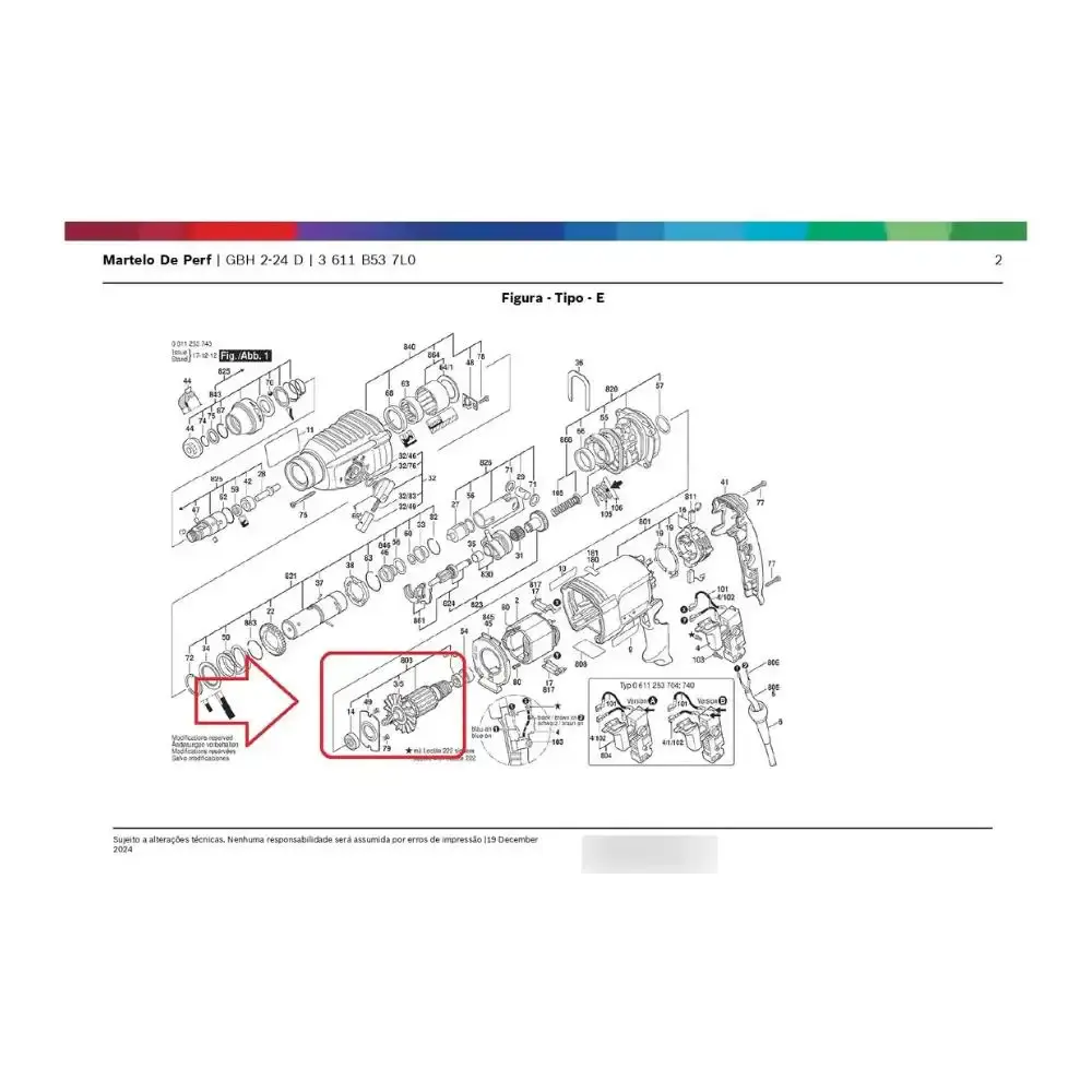 Induzido e estator original Bosch + escovas GBH2-24D 127V — fotografia 5
