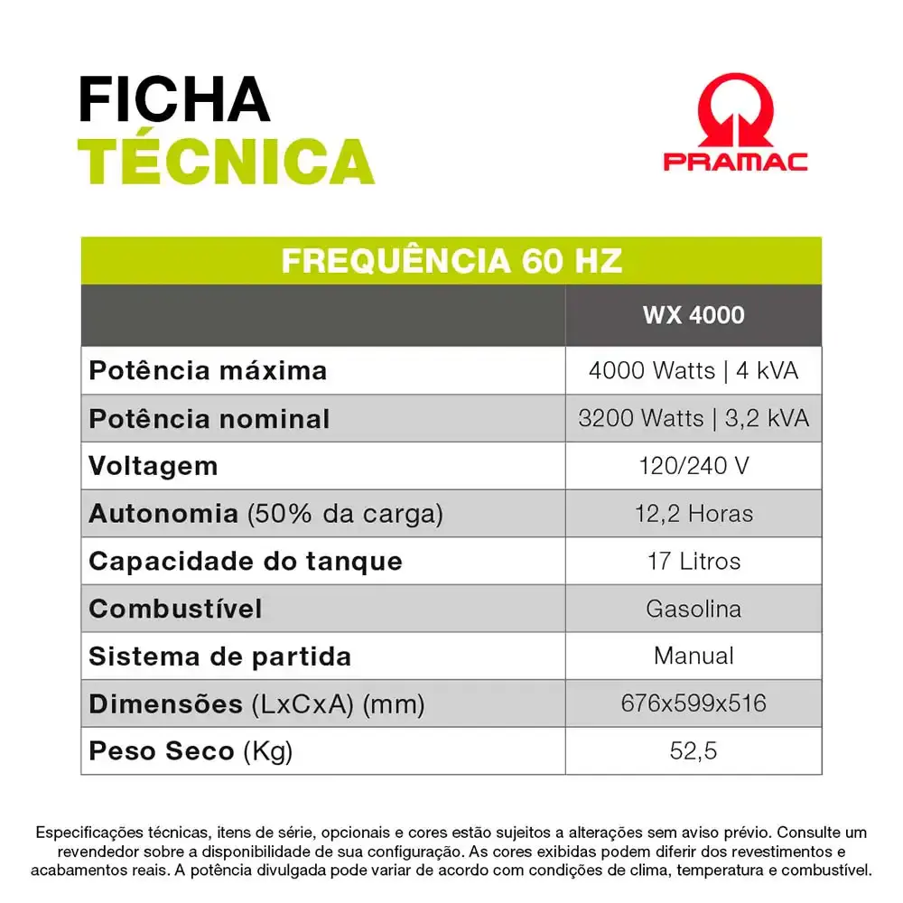 Gerador à gasolina 4KVA digital com avr 4T WX4000 mono bivolt com rodas PR322MXI003I Pramac — fotografia 7