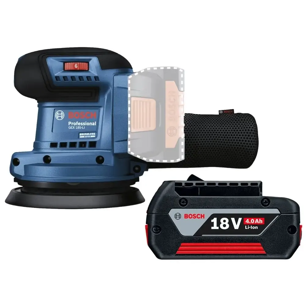 Lixadeira roto orbital 18V 5 POL GEX 185-LI com bateria 4AH Bosch — fotografia 3
