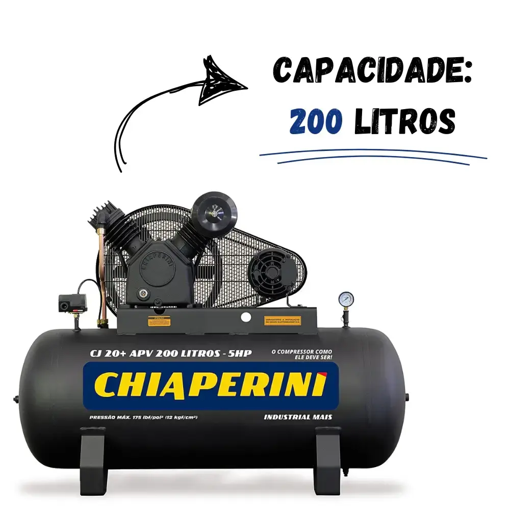 Compressor de ar 20 pés 5 HP 200 litros 175 libras trifásico CJ 20+ APV Chiaperini — fotografia 2