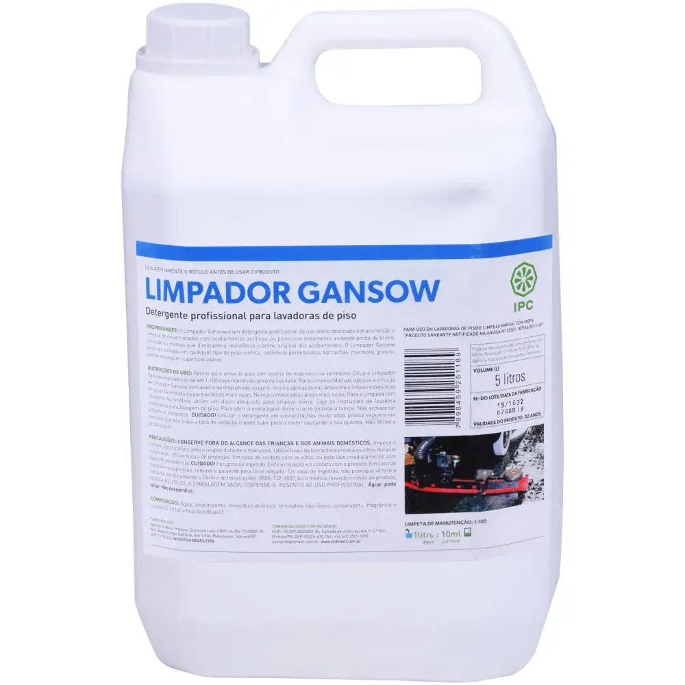Detergente limpador gansow 5 litros uso diário lavadoras piso SBN71841 ipc soteco