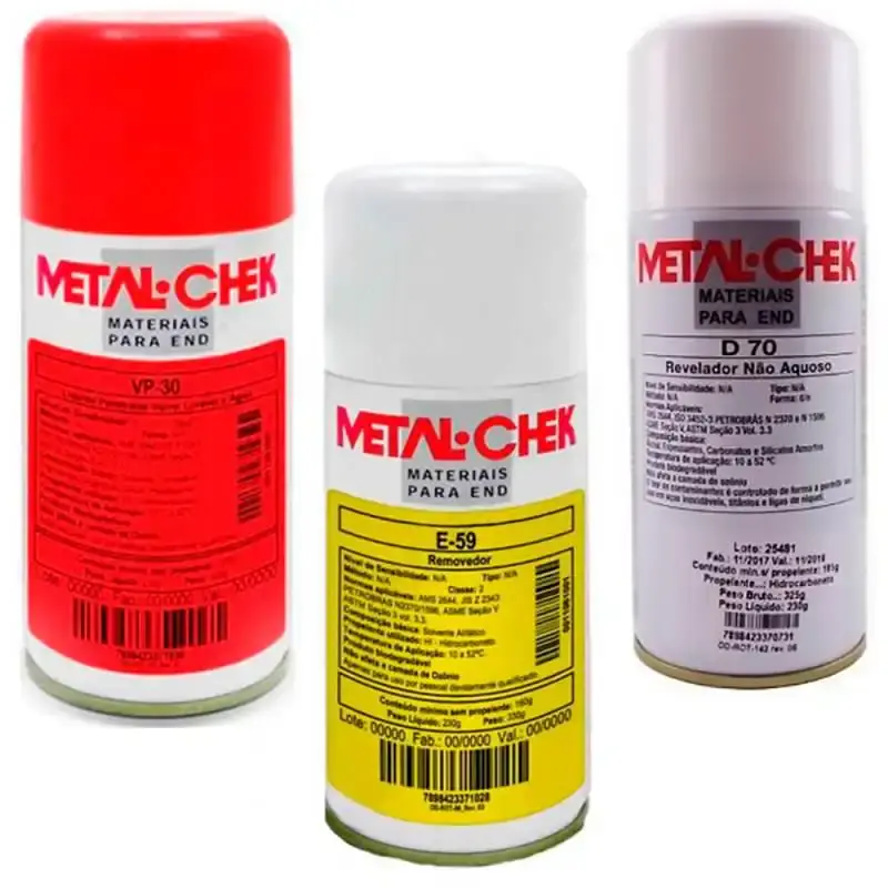 Kit para trincas com revelador D-70. removedor E-59 e penetrante VP-30 Metal-chek