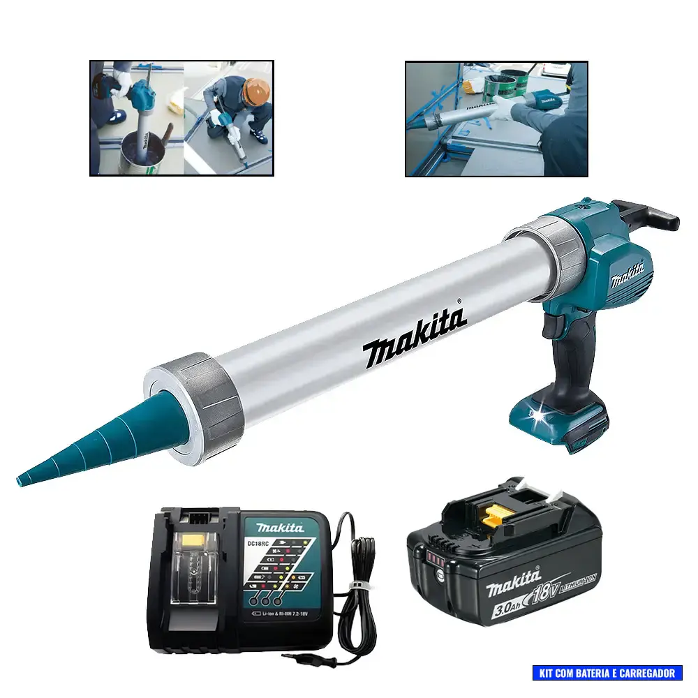 Kit pistola de calafetagem à bateria 18V com bateria 3AH + carregador DCG180ZB Makita — fotografia 8