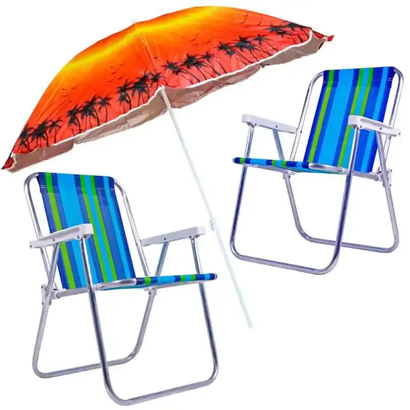 Kit cadeiras de praia e piscina + guarda sol 1.7 metros Z905 portway — fotografia de referência
