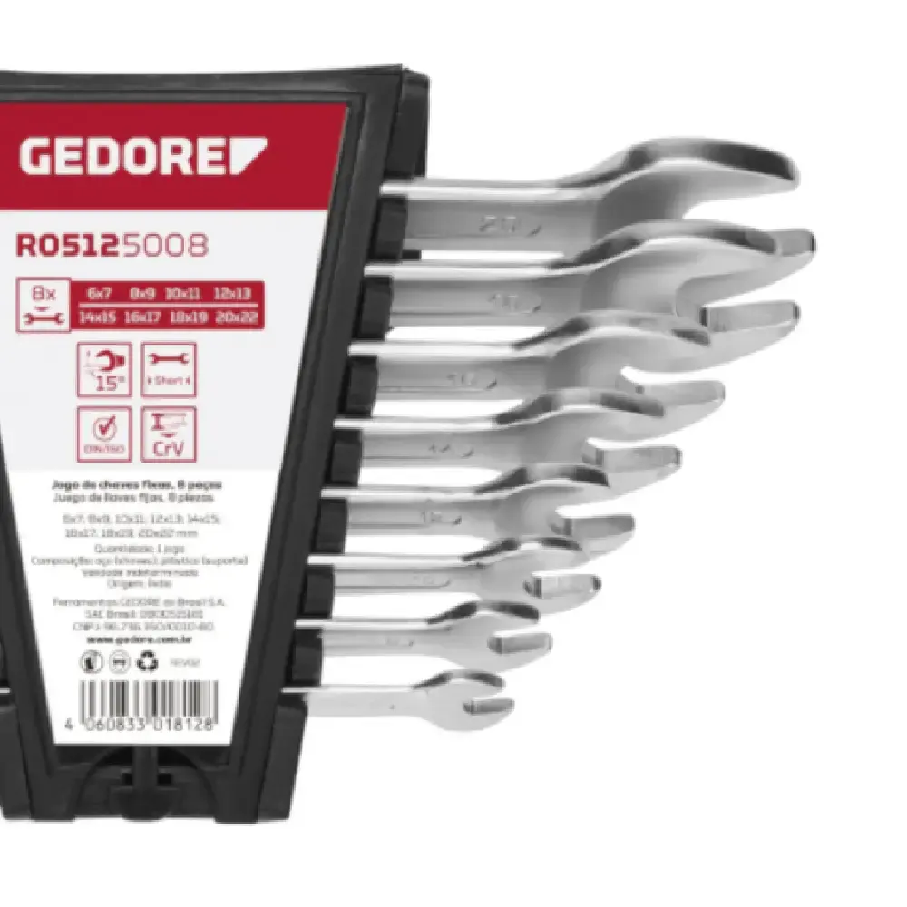 Chave fixa jogo de 6 à 22 MM com 8 peças R05125008 Gedore RED — fotografia 3