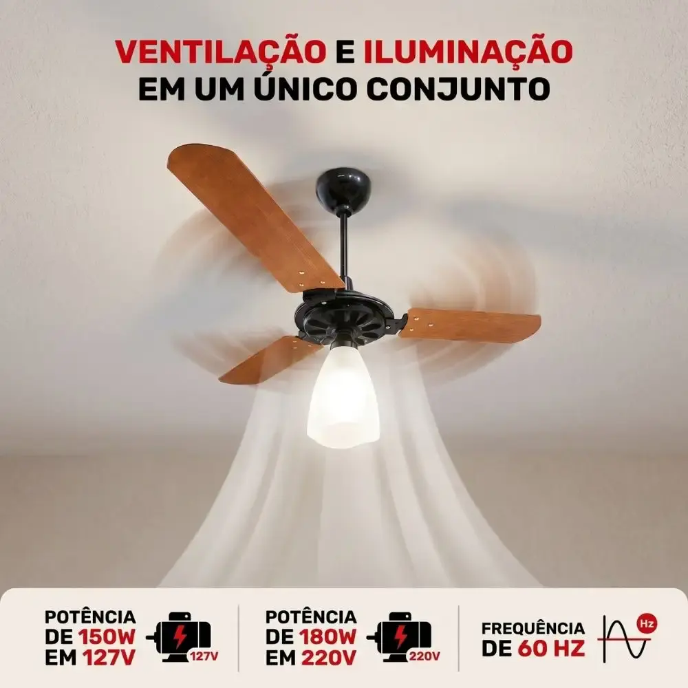 Ventilador de teto aeris 3 pás tulipa aberta casa LYS Marrom 220 V — fotografia 10