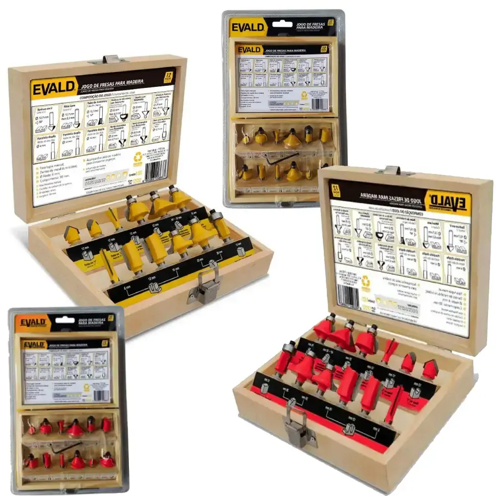 Jogo de fresas tupia para madeira kit 12 peças haste 6 MM EVJF-12 Evald