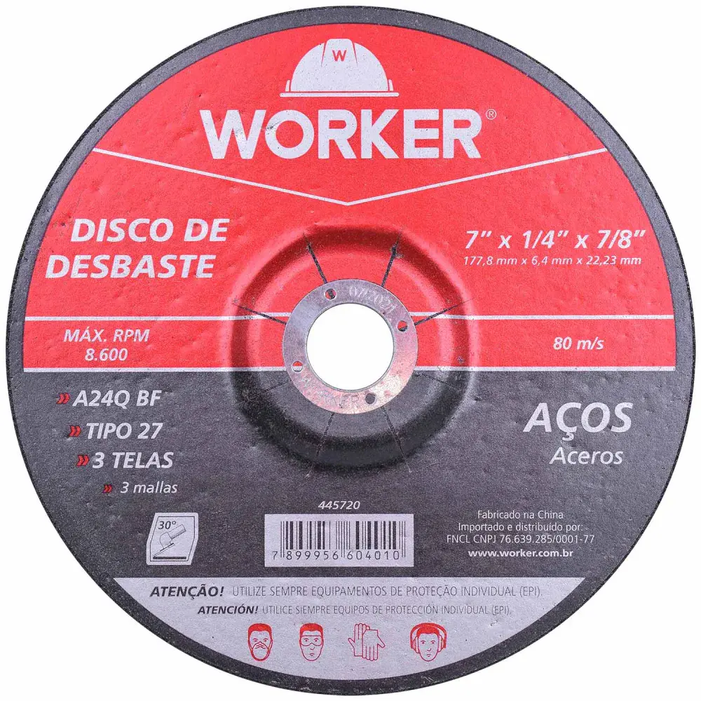 Disco desbaste 7 x 177,8 mm ferro Worker
