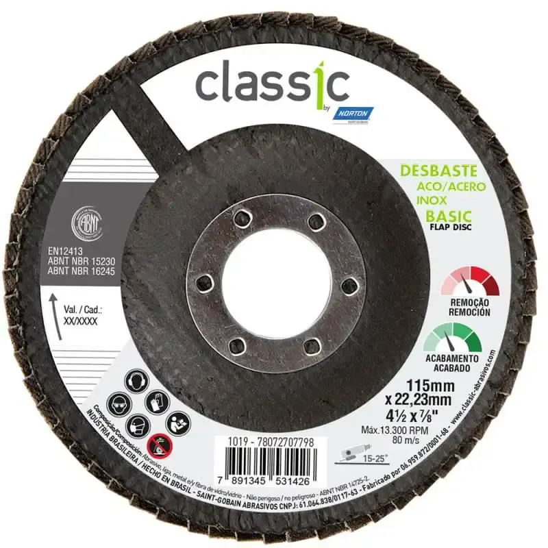 Disco de lixa flap 4.1/2 POL 100 unidades GR 120 classic basic Norton — fotografia 2