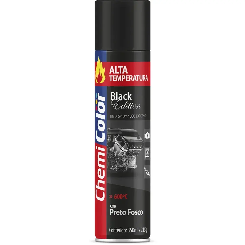 Tinta spray alta temperatura 315ML/215G preto fosco Chemicolor — fotografia 2