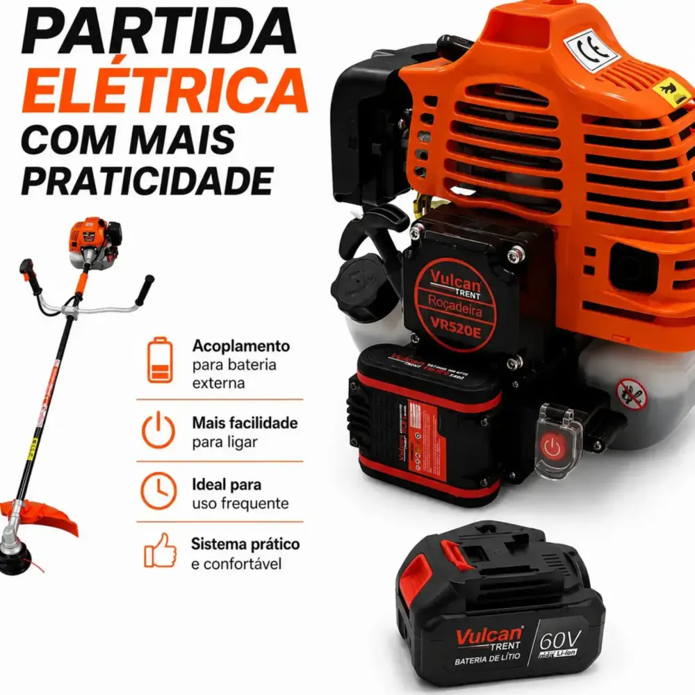 Roçadeira a gasolina 2T 52CC VR520E part. elétrica e 10 metros de fio de nylon Vulcan — fotografia 7