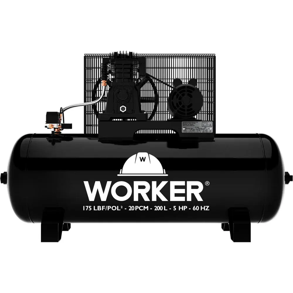 Compressor de ar industrial 20PCM 175PSI - 5HP trifásico 220V/380V Worker — fotografia de referência