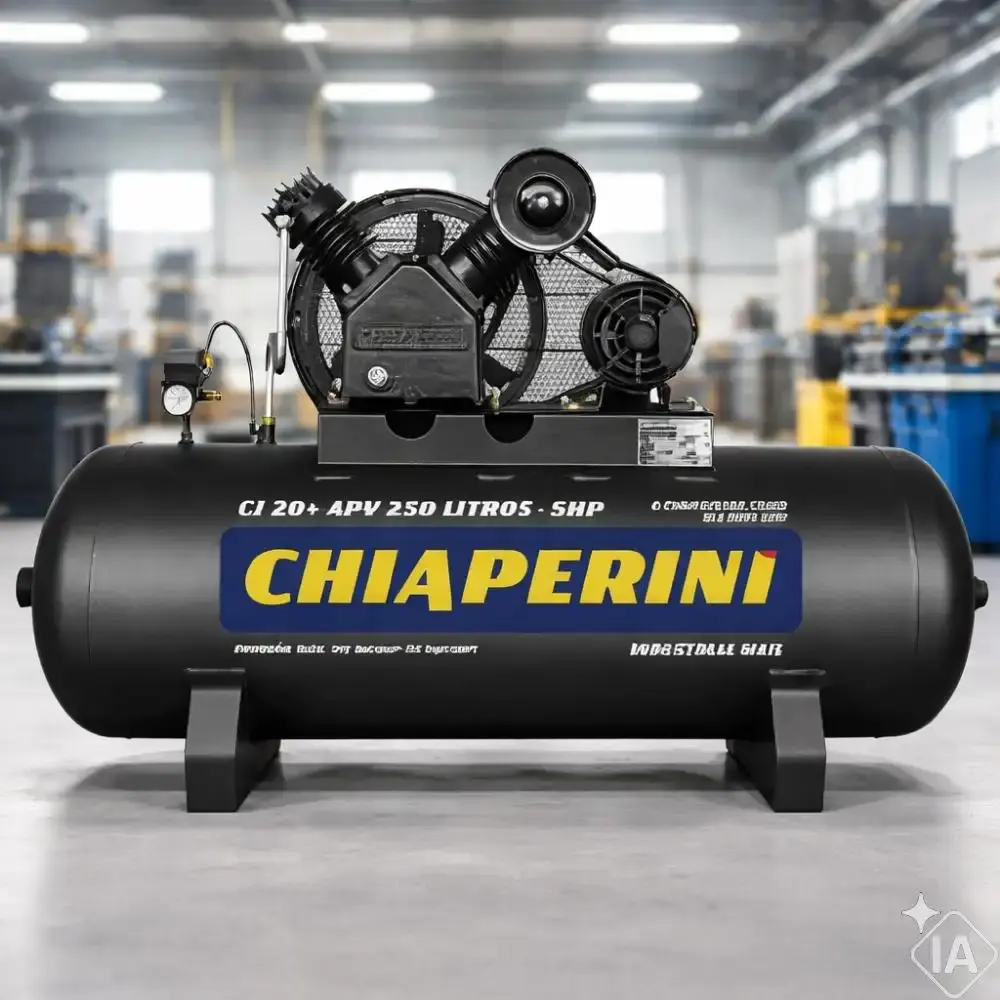 Compressor de ar 20 pés 5HP 250 litros 2 pistões mono 220/440V Chiaperini — fotografia 5