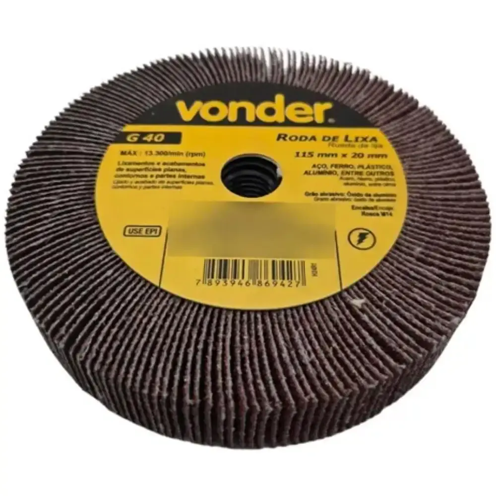 Roda de Lixa 115mm x 20mm M14 Grão 40 VONDER — fotografia 5
