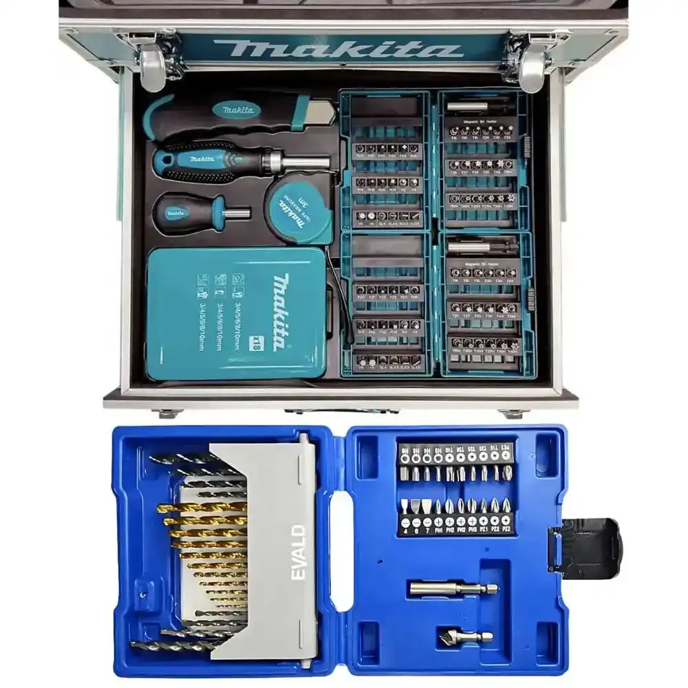 Parafusadeira de Impacto 65nm com Carregador Bateria e Kit 96 Peças MAKITA e Estojo de pontas 41 peças EVALD — fotografia 2