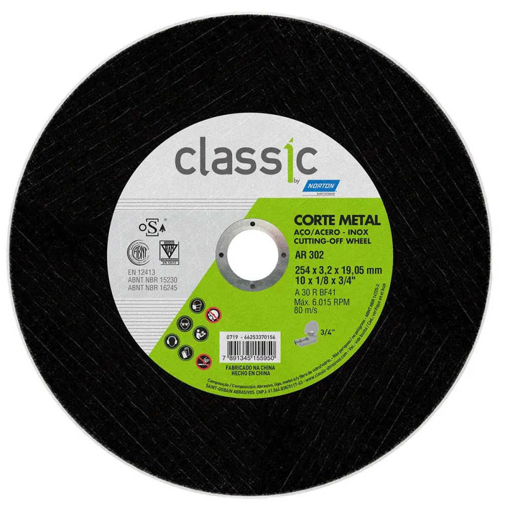 Disco de corte classic em aço inox 254X3,2MM Norton — fotografia de referência