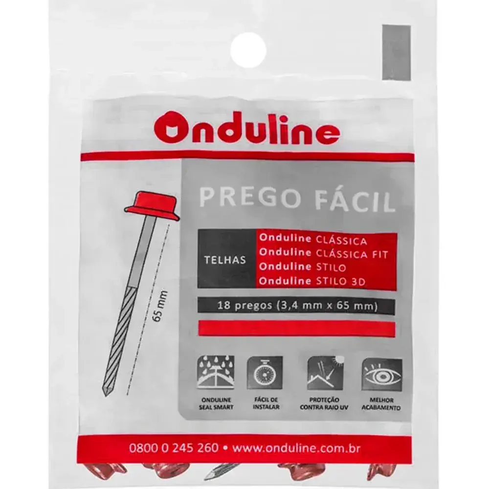 Kit prego fácil para fixação vermelho-marrom 18 peç Onduline — fotografia 3