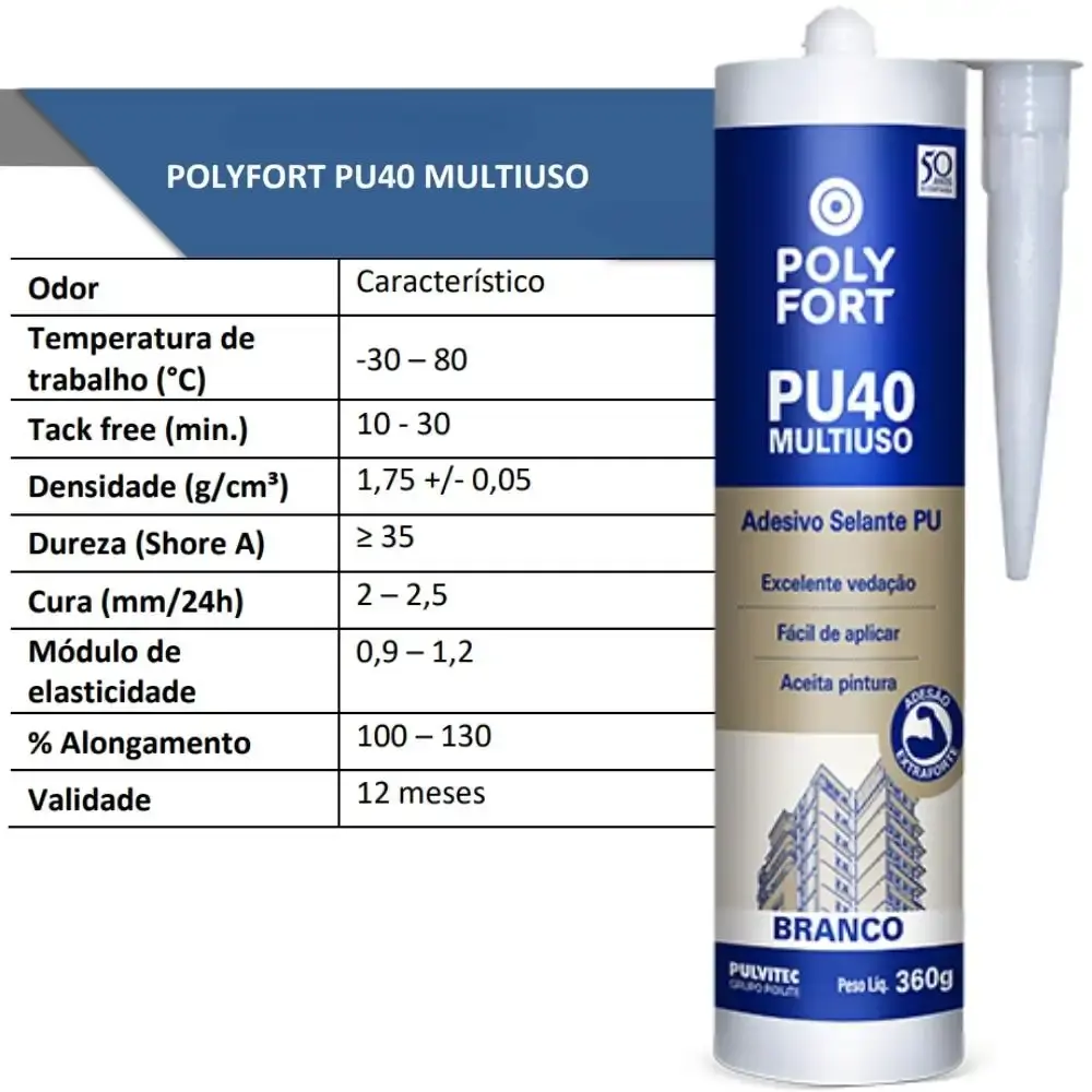 Adesivo selante multiuso 360G branco polyfort PU40 Pulvitec — fotografia 3