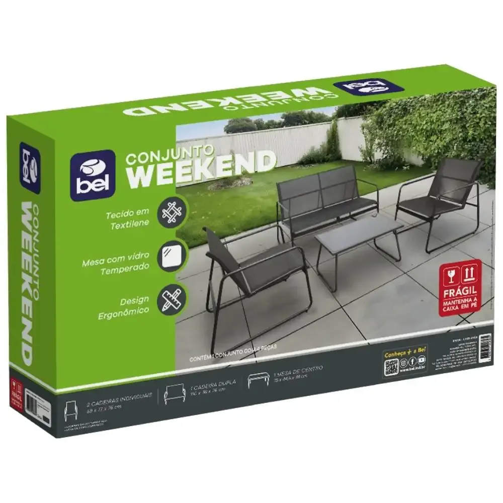 Conjunto de mesa e 3 cadeiras para jardim weekend BEL Cinza Belfix — fotografia 7