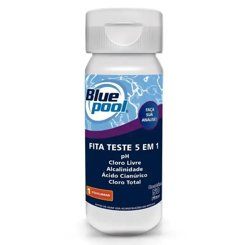 Fita para Teste de Piscinas 5 em 1 Frasco com 50 Fitas 250112B Bluepool by FLUIDRA