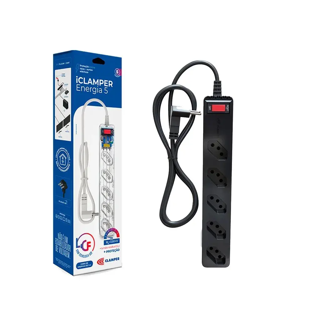 Filtro de linha dps CL3 5 tomadas 2P+T 10A preto Clamper — fotografia 8