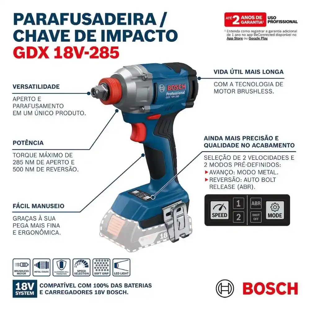 Chave de impacto 18V 1/2 POL 285 nm GDX 18V-285 com 2 baterias e maleta Bosch — fotografia 9