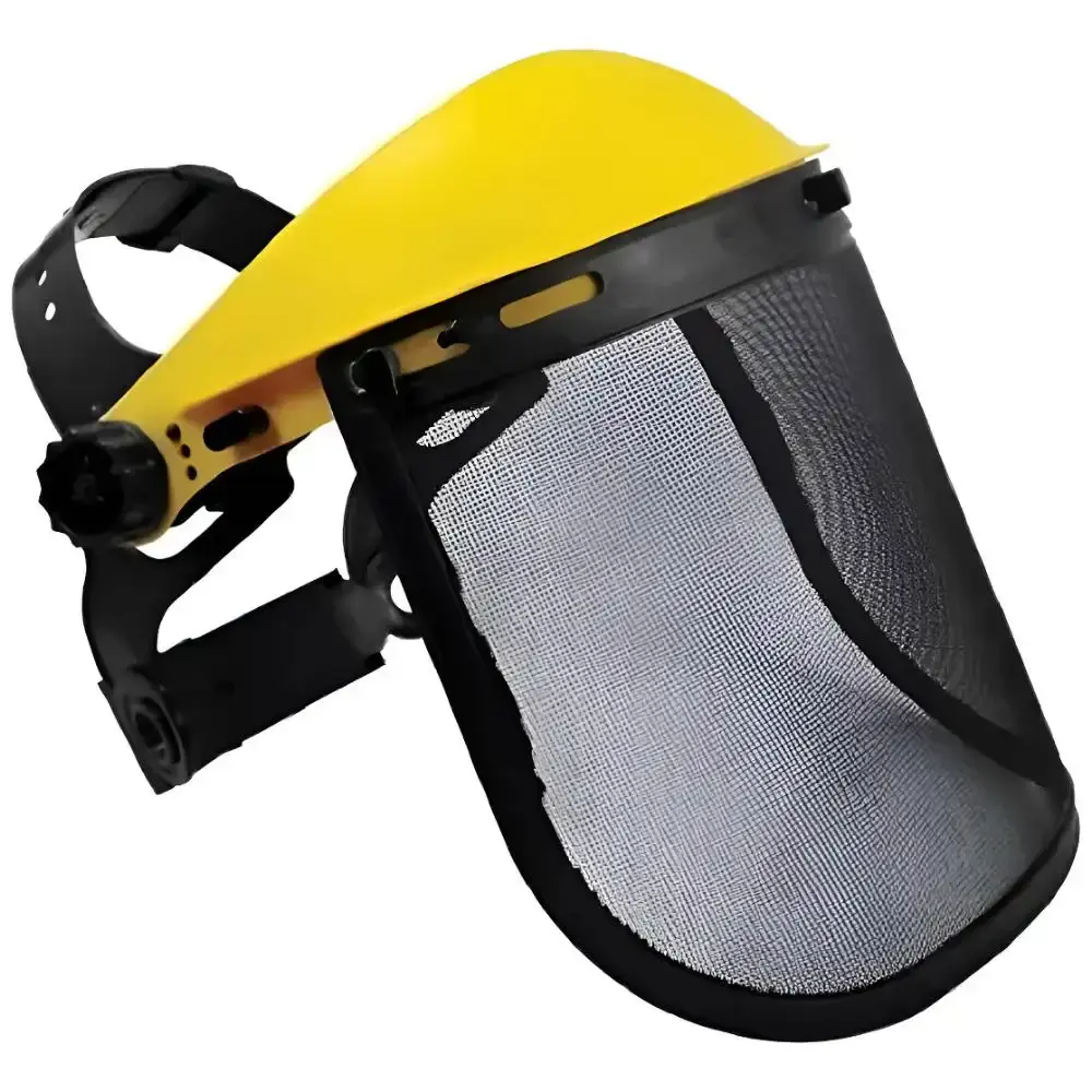 Protetor facial com tela de aço para roçadeiras e motosserras amarelo terra