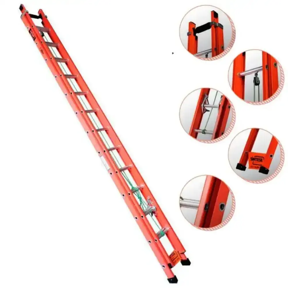 Escada de Fibra de Vidro 25 Degraus Extensível 4.5 x 7.8 Metros EAFD-25 SÍNTESE