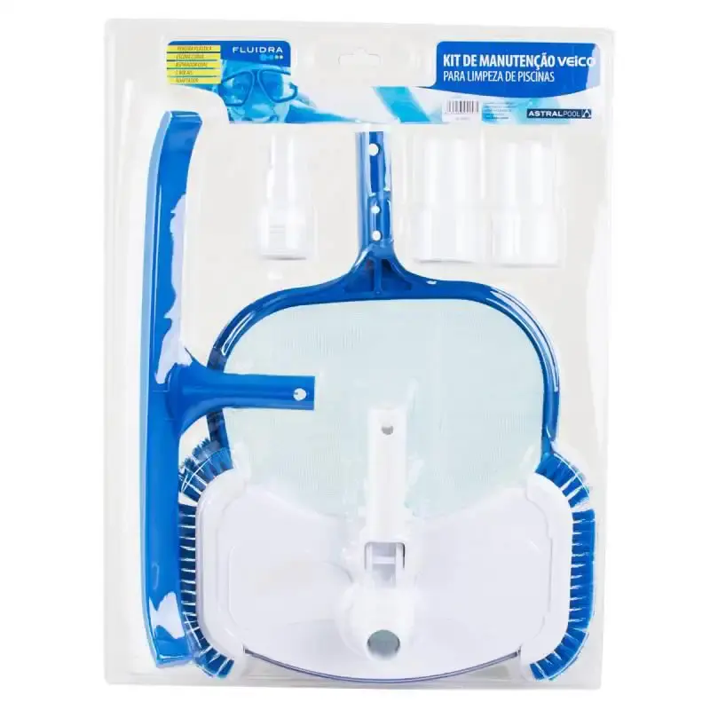 Kit limpeza para piscina com aspirador oval. escova curta e peneira Fluidra