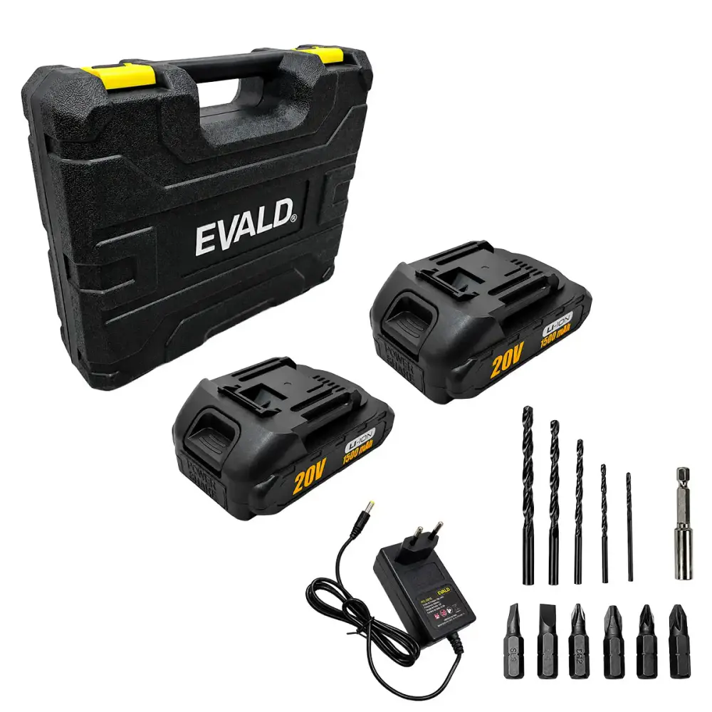 Parafusadeira furadeira de impacto 20V PFE-20EVS com maleta 2 baterias e kit Evald Bivolt — fotografia 4