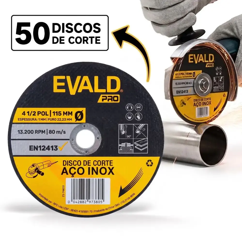 Disco de Corte Inox 50 Unidades 4.1/2 POL x 1,0 MM 13.200 RPM EVALD PRO — fotografia 2
