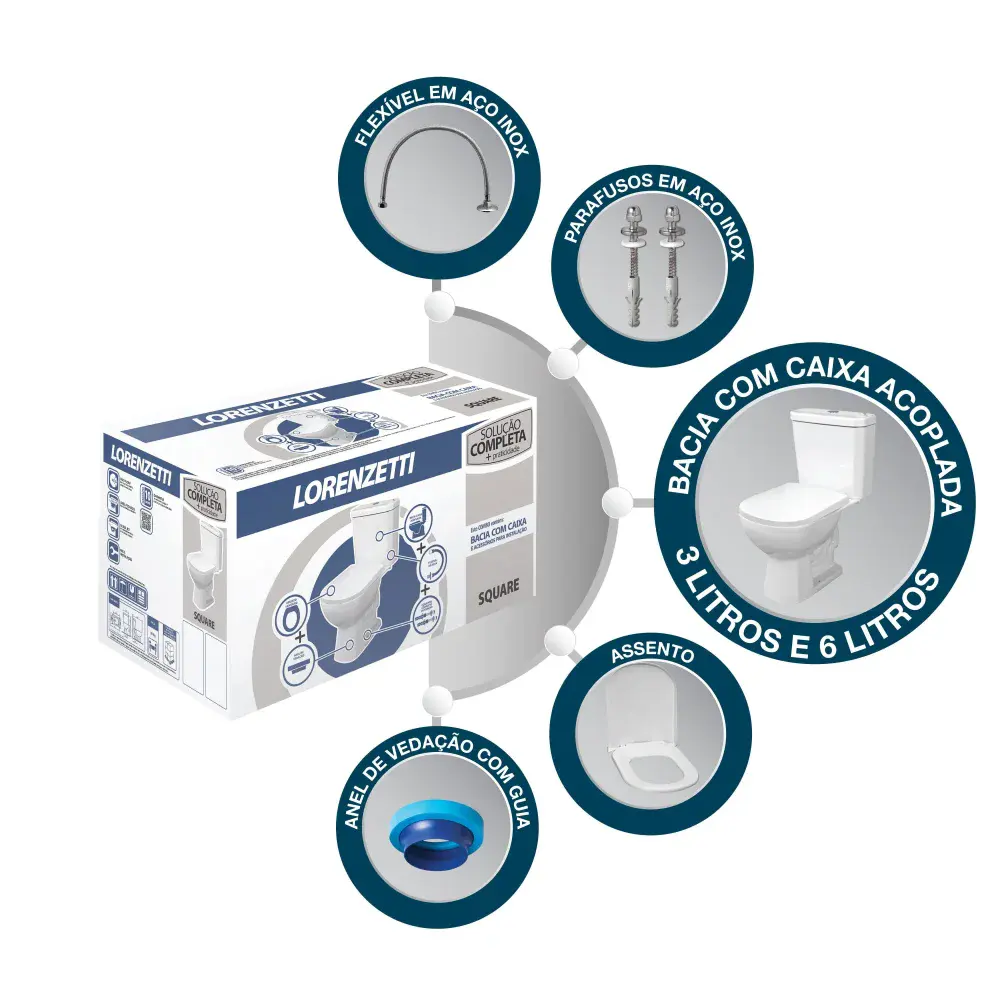 Kit bacia e caixa acoplada square dual flush 3/6L completo lorenzetti Lorenzetti Duchas — fotografia 2