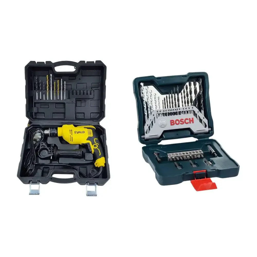 Furadeira de impacto 850W Evald e estojo de brocas e pontas 30 peças x-line bosch 220 V — fotografia 3