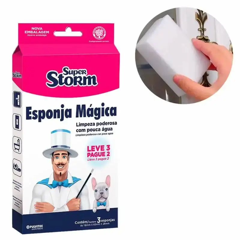 Esponja mágica com 3 unidades super storm FM004 Pulvitec