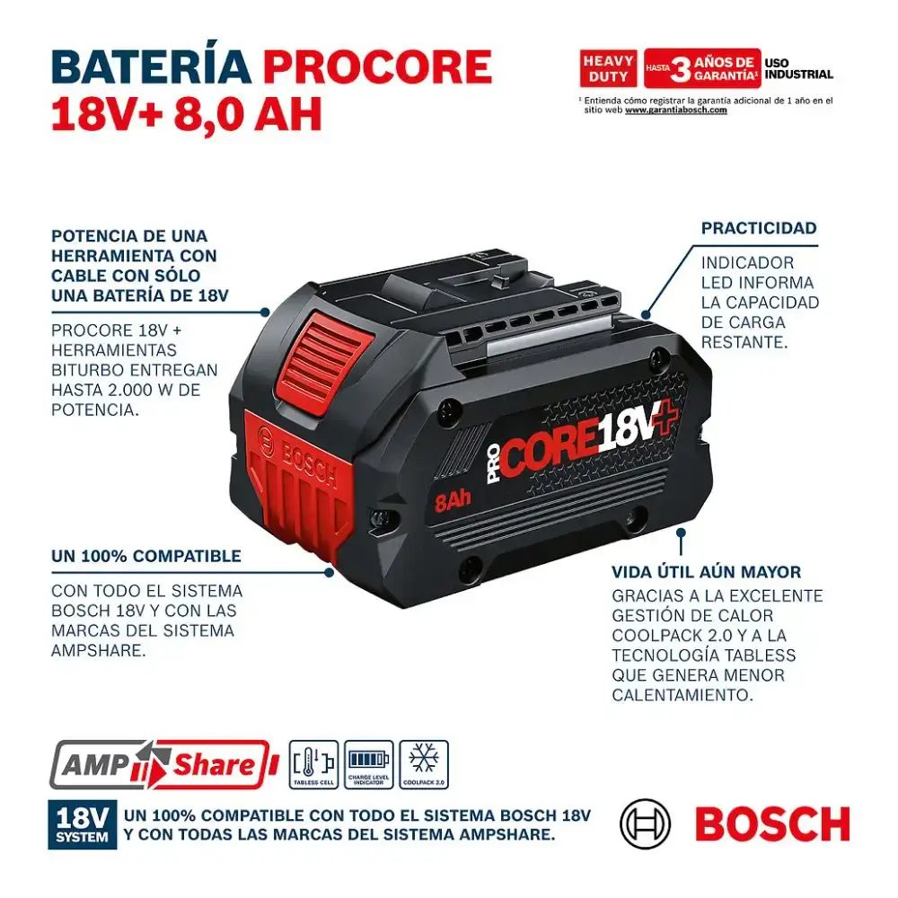 Bateria 18V 8AH GBA li-on plus procore Bosch — fotografia 5
