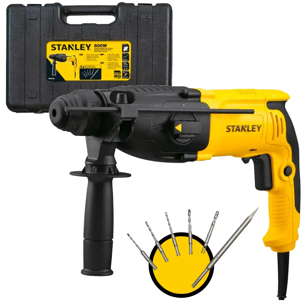 Martelete sds-plus 800W 2,4 KG 26 MM com kit 5 brocas e 1 ponteiro SHR263KA Stanley 220 V — fotografia de referência