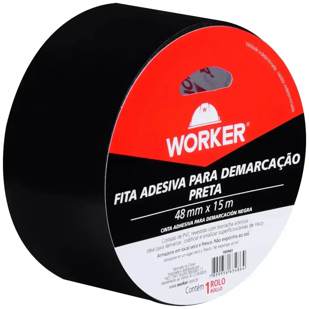 Fita adesiva para demarcação 48MMX15M preta Worker — fotografia 6