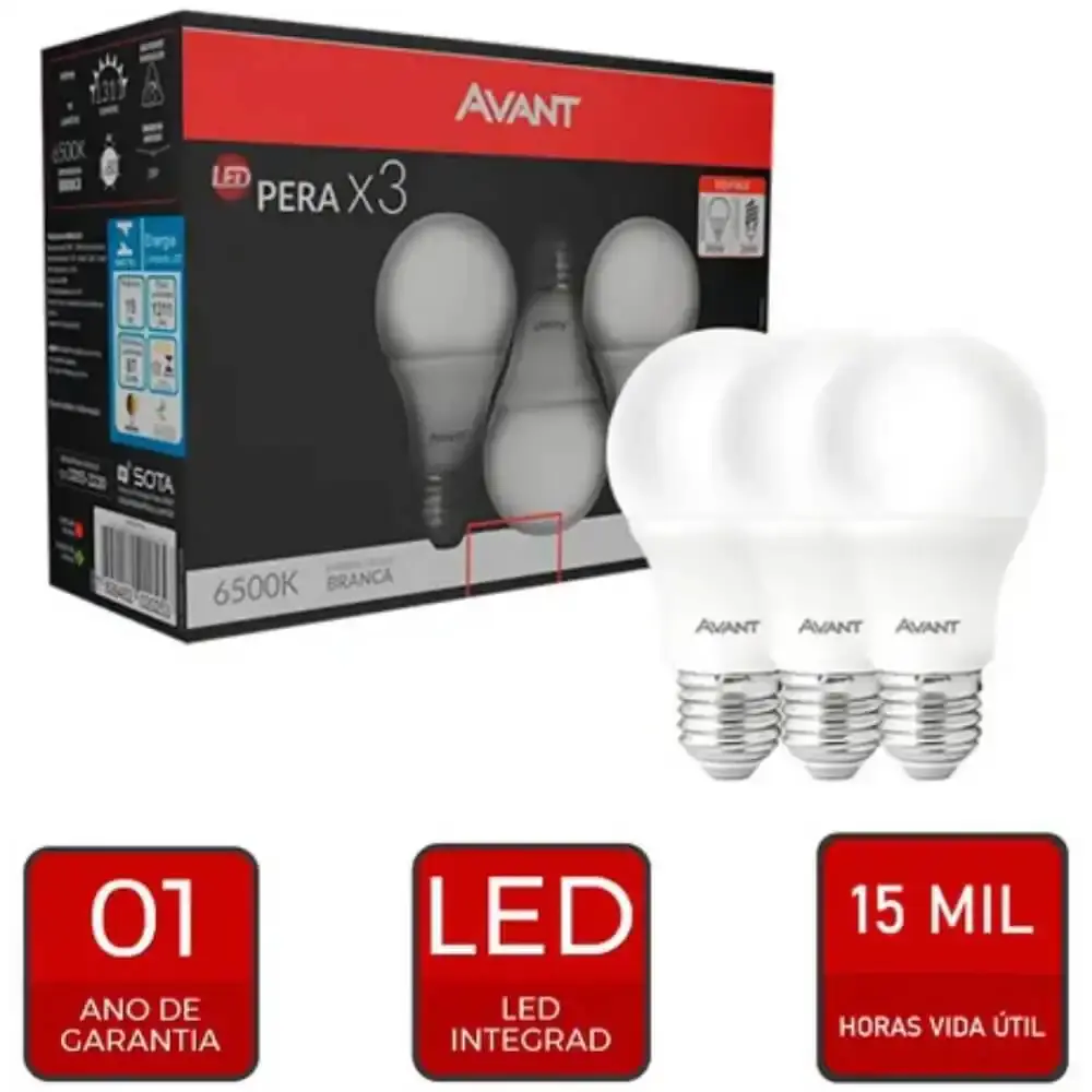 Lâmpada LED pera 7W bivolt 6500K com 3 unidades Avant — fotografia 4