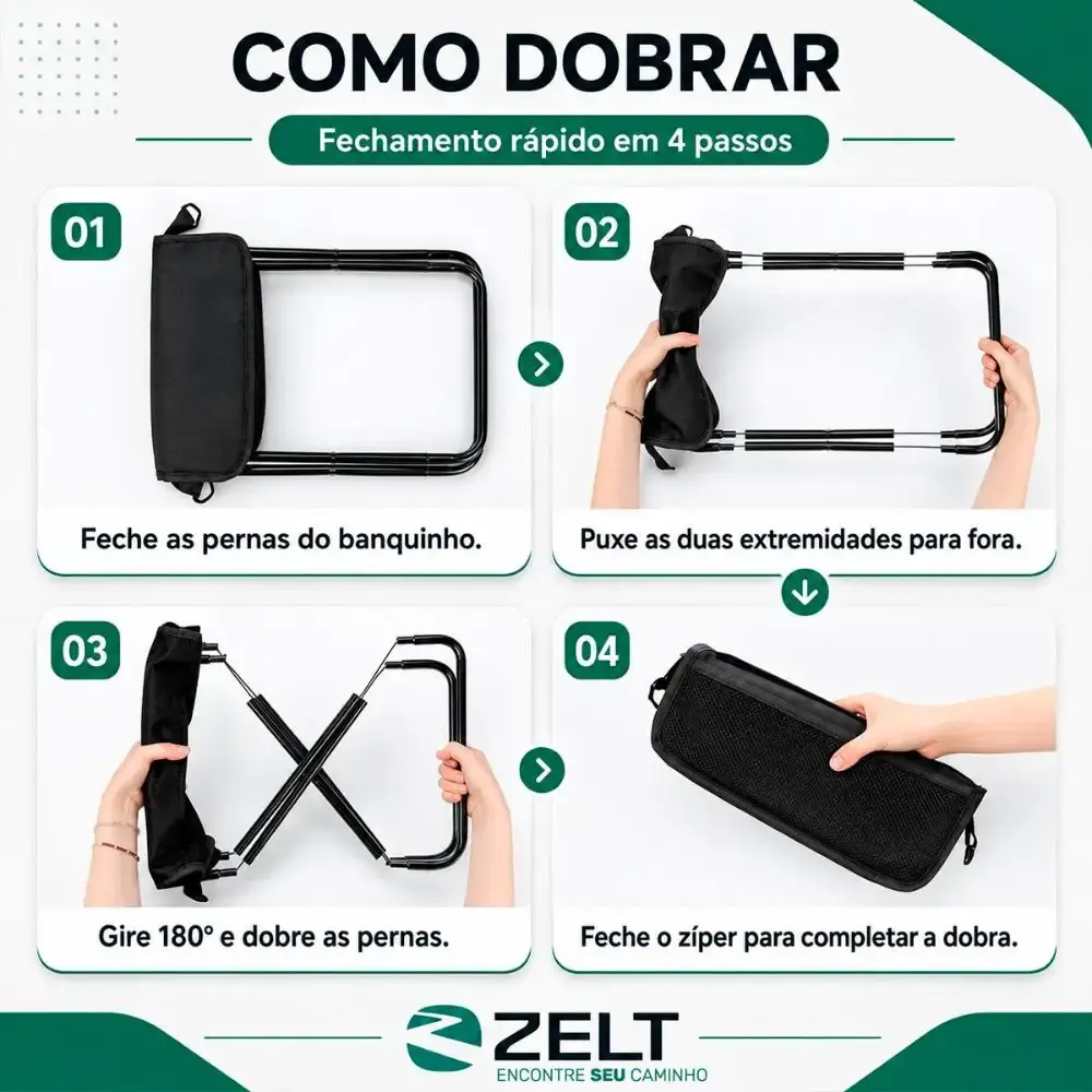 Banqueta dobrável camping portátil banco pesca praia lazer vira bolsa Zelt Preto — fotografia 5