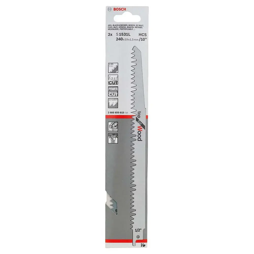 Lâmina de serra sabre S1531L para madeira 2 peç 240MM Bosch