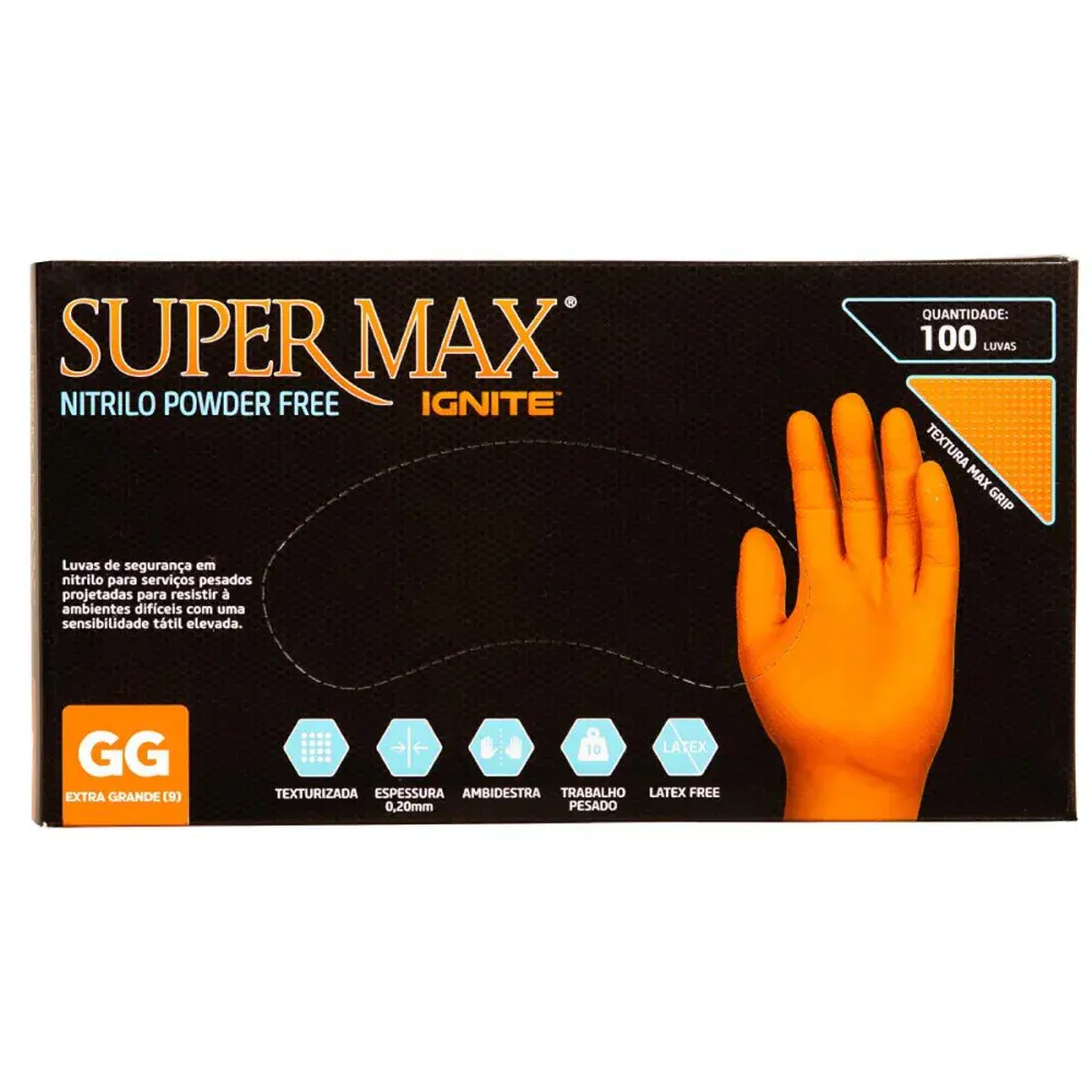 Luva nitrílica maxgrip laranja xg com 90 peç Supermax — fotografia 3