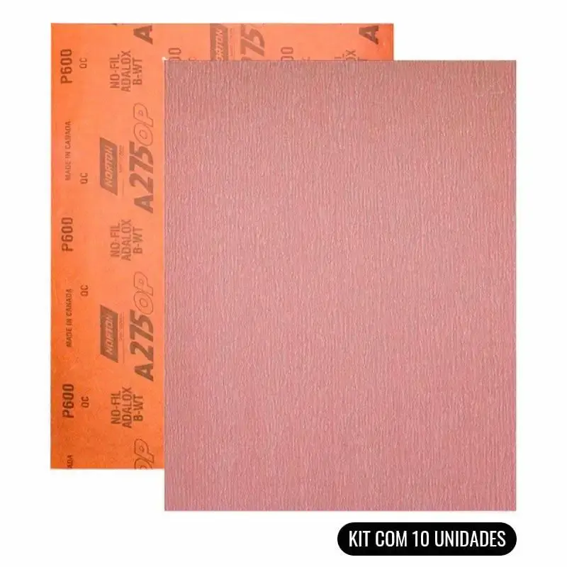 Lixa d'água a seco A275 grana 600 kit com 10 unidades Norton — fotografia de referência