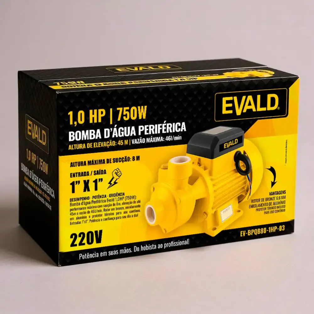 Bomba d'água periférica 1 CV 750W monofásico EPB80-03 Evald Bivolt — fotografia 4