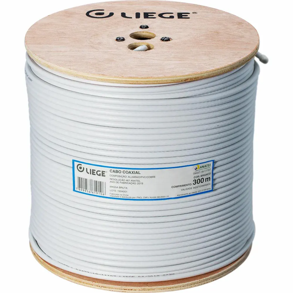 Cabo coaxial série 06 95% 300M branco Liege