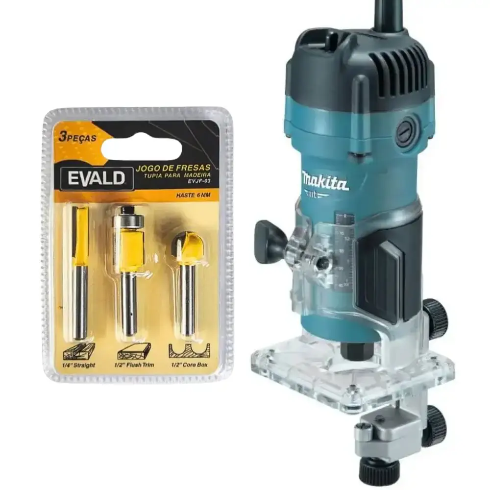 Tupia para laminado 6MM 530W makita com jogo de fresas para madeira 6 MM 3 peças evald 110 V Makita MT