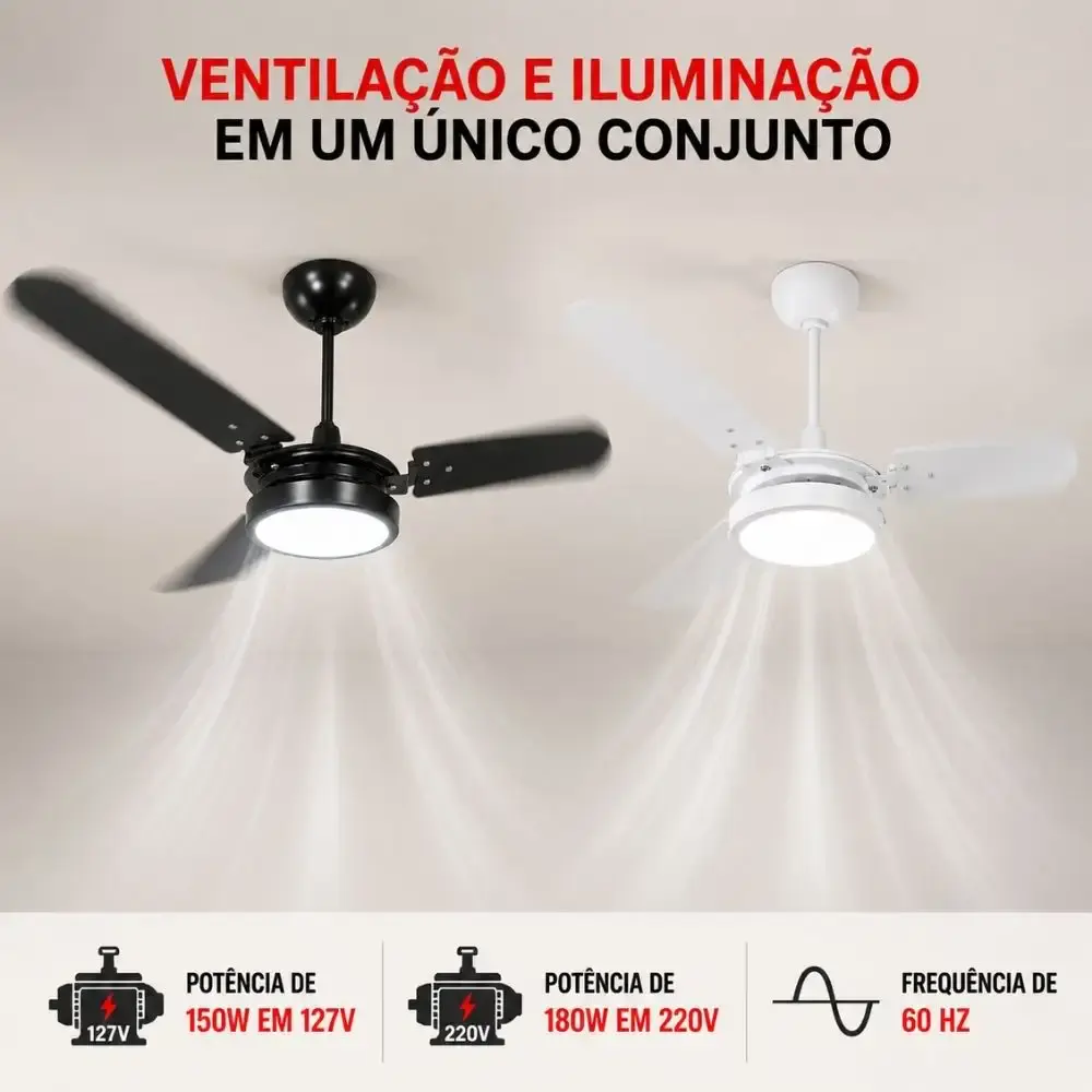 Ventilador de teto ventus 3 pás com LED 6K casa LYS Branco 220 V — fotografia 2